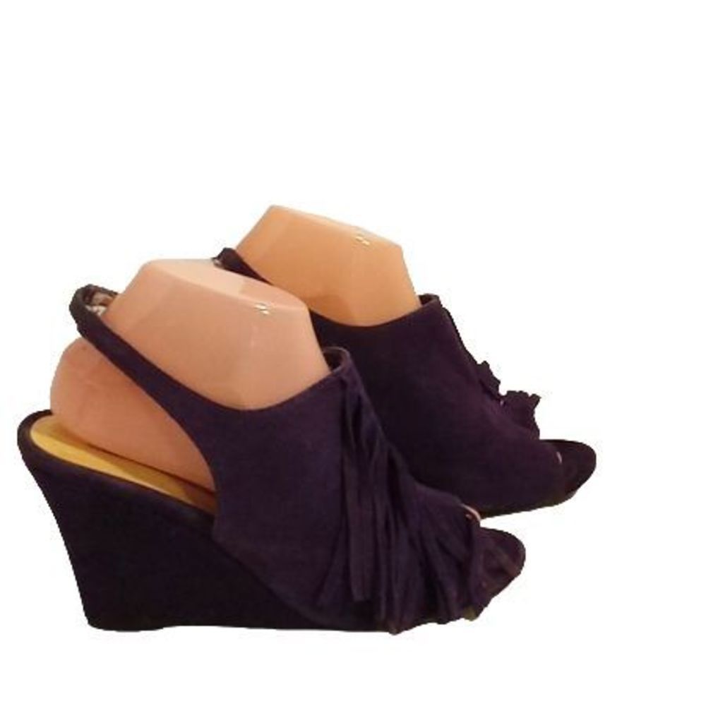 Chinese Laundry Purple Slingback Suede Fringed Wedge Heels Women's Size 8 - Picture 2 of 9